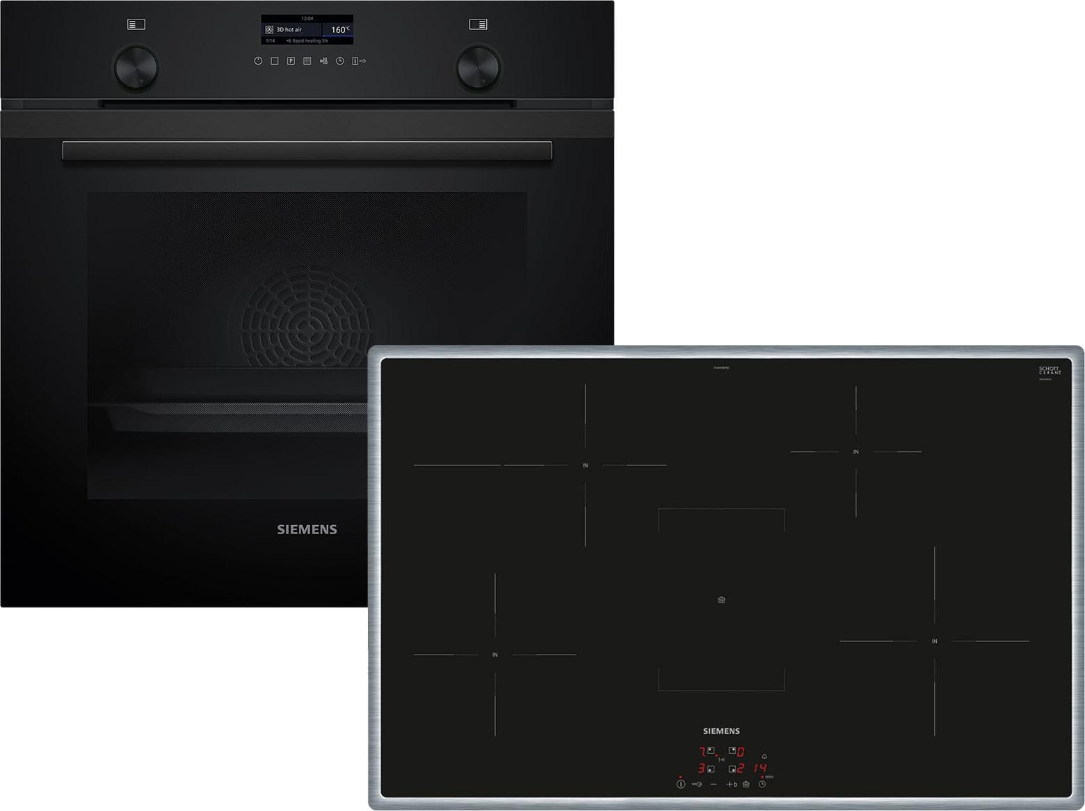Siemens iQ500 PQ524IA3BZ (HB279GBB3+EH845BFB5E), Zonen-Induktionskochfeld, 5 Zone(n), Glaskeramik, Schwarz, Berührung, 80,2 cm