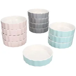 12er Set Crème Brûlée-Förmchen Emilia rosa türkis grau Schälchen