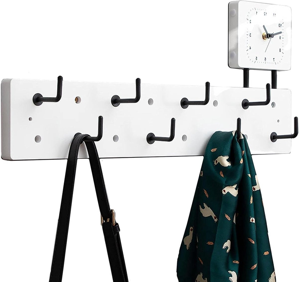 Wandkapstok Plank met 8 Haken - Ruimtebesparende Muurhanger - Wit
