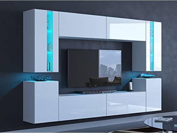 Furnitech Hängend Wohnwand Modern Wohnzimmer Schrankwand Mit Regale Und TV Schrank Möbel Ohne LED (24/HG/W/2 1A Klein)