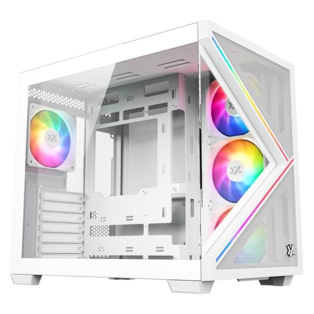 xyz Boitier Moyen Tour ATX Qubex RGB avec panneaux vitrés (Blanc) (ATX, mATX, Mini-ITX) (X-CS-QUBEX-W)