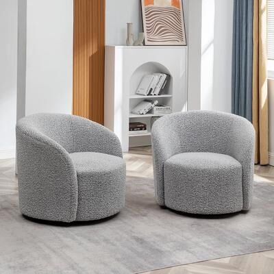 "KINWELL 34"" Wide Upholstered Swivel Accent Barrel Chair (Set of 2)"