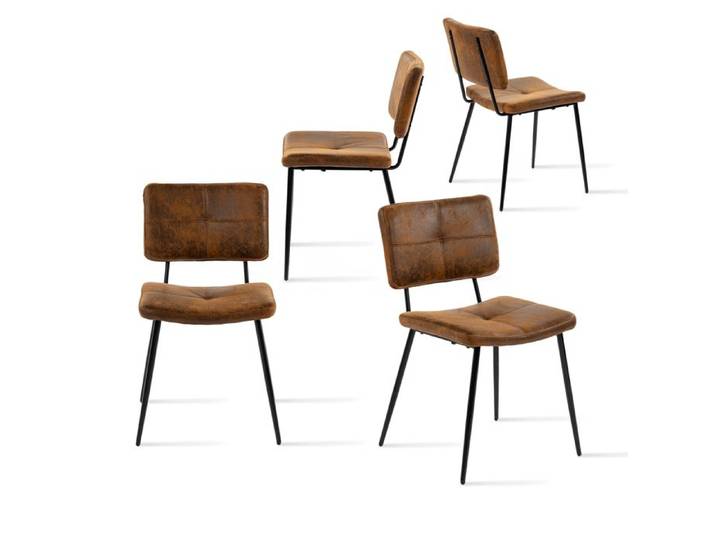 MEUBLES COSY Lot de 4 chaises de salle à manger scandinaves en tissu suédé marron - POMONA