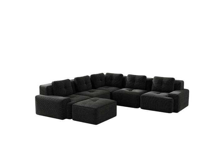 Flora Grace Ecksofa in Schwarz aus Cord mit rutschfestem Standfuß, 295x295 cm, Wohnzimmer, Sofas & Couches, Wohnlandschaften, Ecksofas