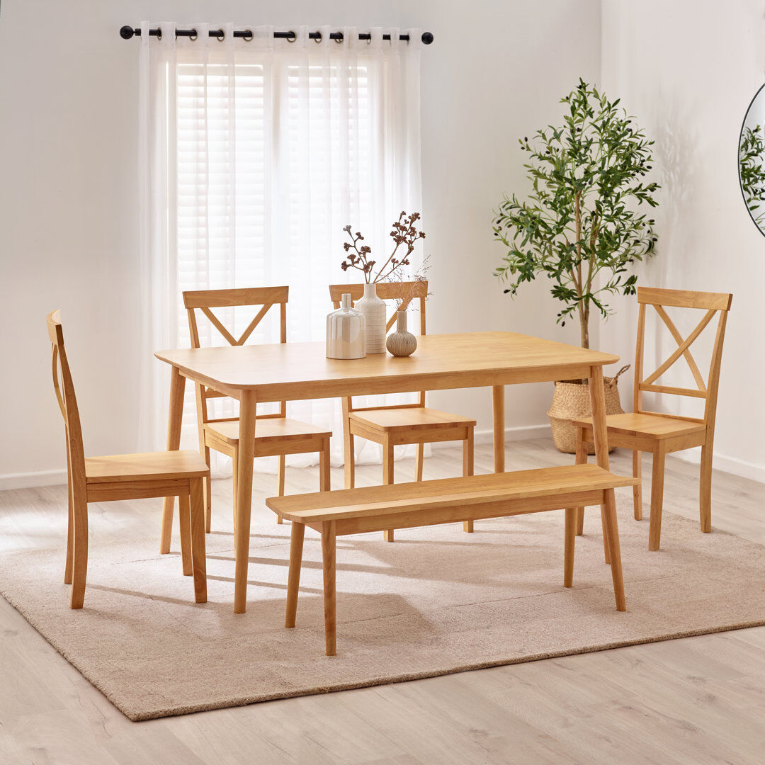 Rosalind Wheeler Drea Wooden Dining Table Set with 6 Soild Wood Dining Chairs - Traditional Farmhouse Kitchen Style Brown 6