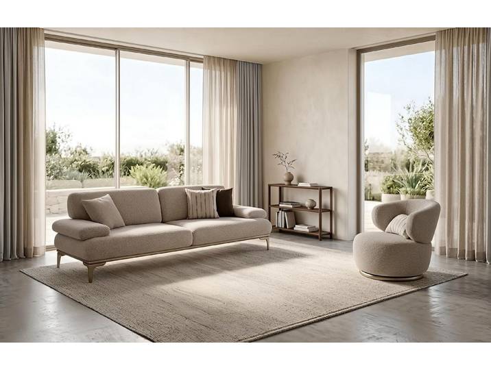 Xlmoebel Polstergarnitur Beige modernes Sofa-Set mit Sessel und Regal für elegantes Wohnen, (2-tlg), Made in Europa