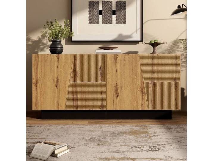 Buffet moderne 160 cm - avec grand espace de rangement design géométrique et armoire de rangement réglable
