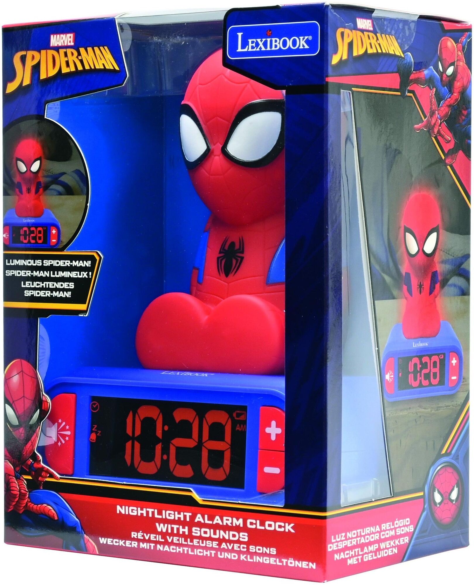 Lexibook Marvel Spider-Man 3D Night Light Alarm Clock with Sound Effects for Kids