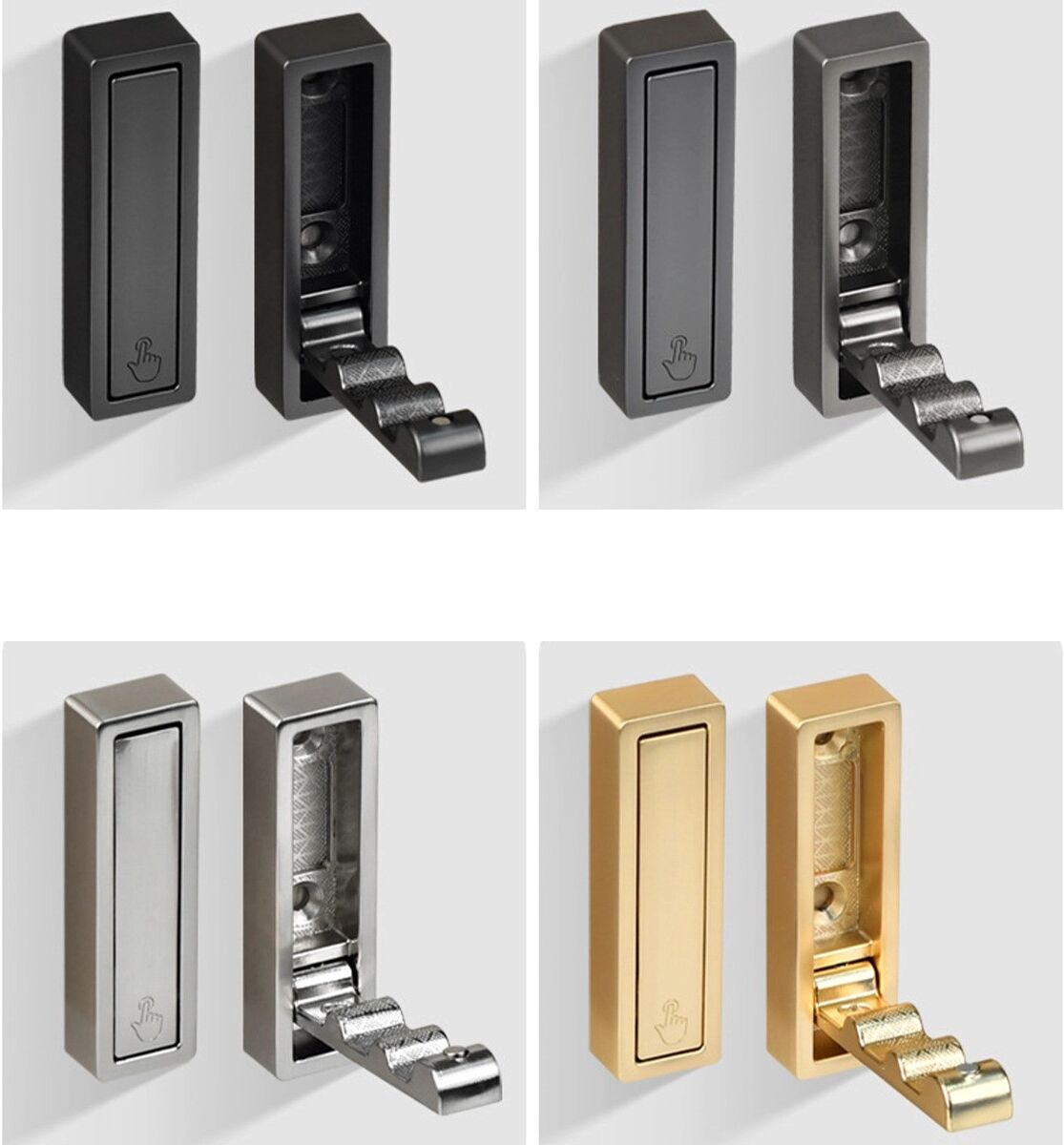 INF Faltbarer Wandhaken 2er-Set – Aluminiumlegierung, bohrfreie, versteckte Klapphaken für Küche und Bad Schwarz
