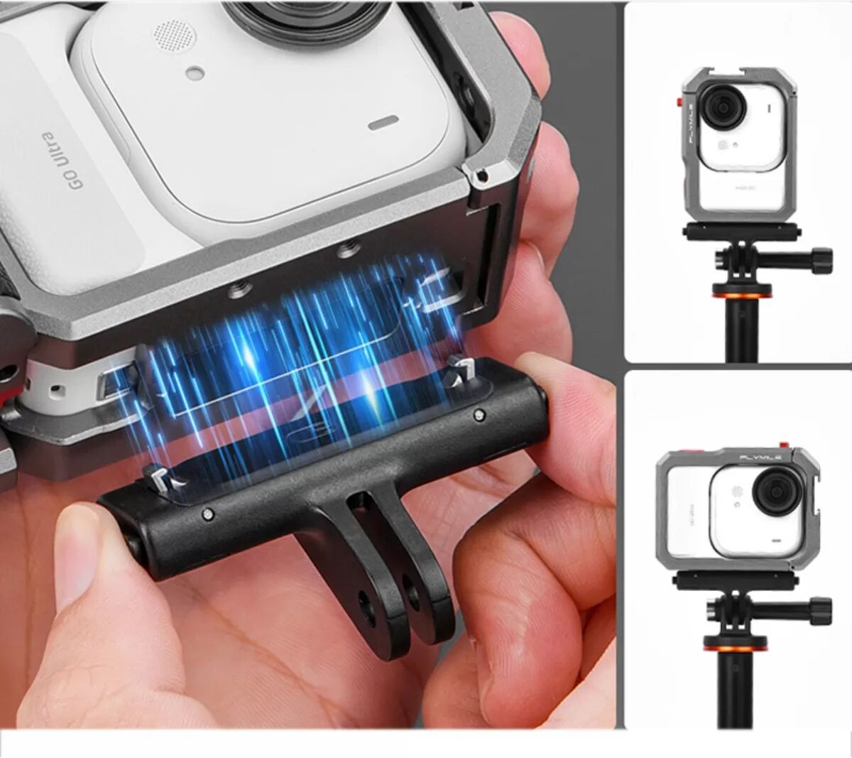 INF Ensemble poignée Street Shooting - Cage en alliage d'aluminium avec prise en silicone, compatible avec Insta360 GO Ultra,