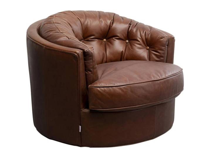 Kare-Design Sessel, Braun, Metall, Echtleder, Semi-Anilinleder, 90x70x80 cm, Europäischer Sicherheitsstandard, Sitzfläche 360° drehbar, Wohnzimmer, Sessel, Sonstige Sessel