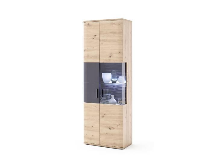 Vitrine Cortona , Balkeneiche / anthrazit , LED Beleuchtung
