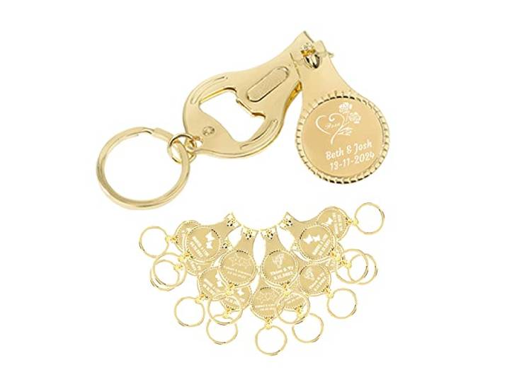 4-in-1-Multifunktions-Flaschenöffner, Nagelknipser, Hochzeitsbrauerei, individuell, goldfarben, Multitool-Geschenke für Männer, 50 Stück
