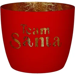 Madras Windlicht M mit Motiv Team Santa in neon rot/gold