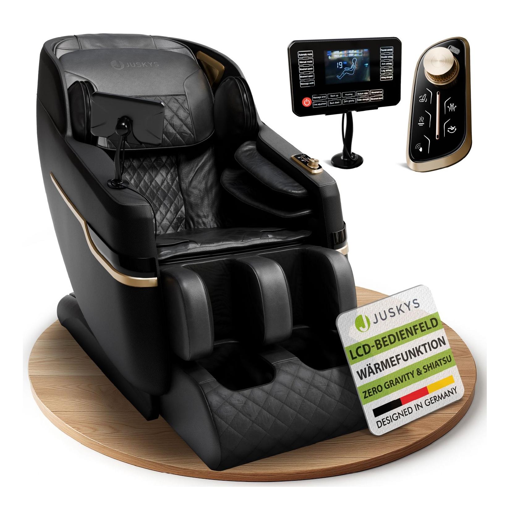 Juskys Massagesessel Naxos mit LCD-Bedienung, Bluetooth, USB & Heizung – Schwarz