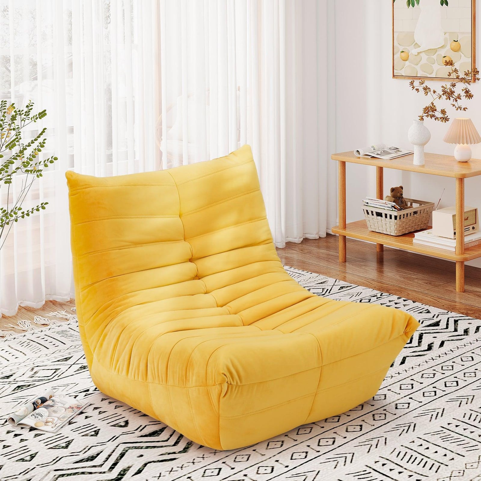 Selius Fireside Stoel - Gele Loungestoel met Suède Bekleding