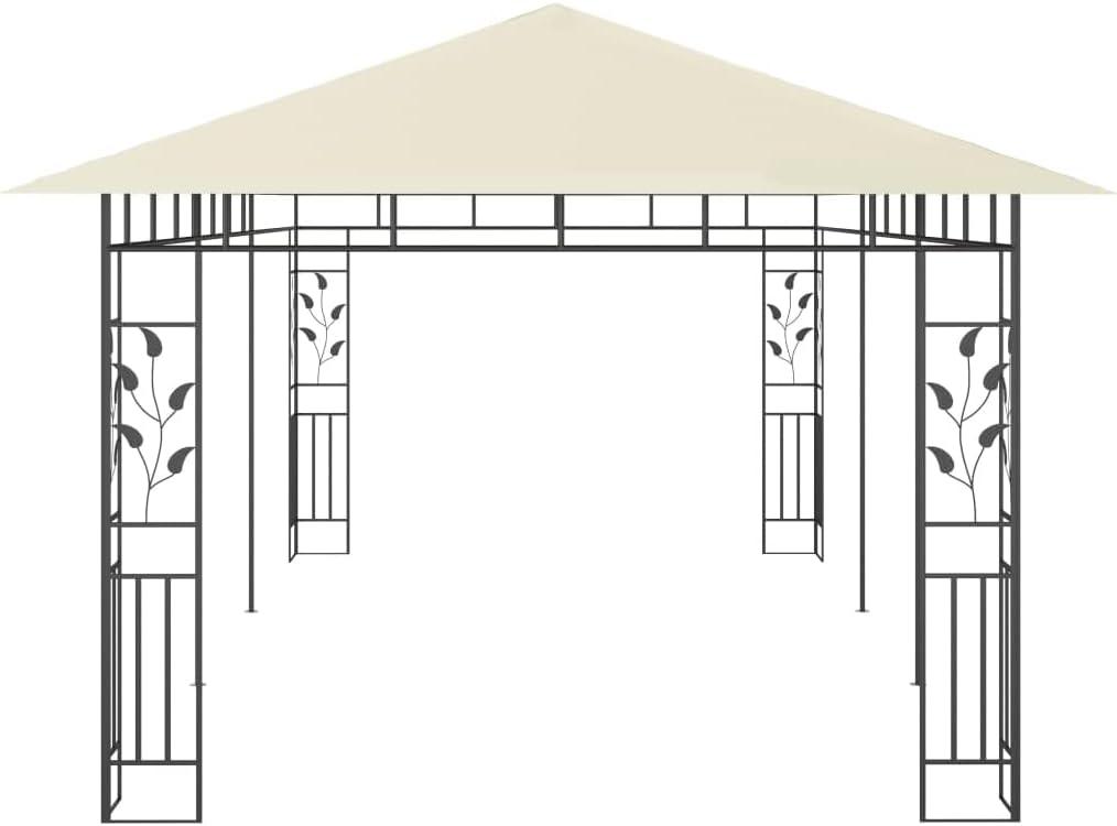 Gartenpavillon, 6x3 Meter - Creme-farbene Polyesterplane - Pulverbeschichtetes Stahlgestell - Mit Moskitonetz