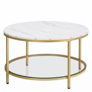 Vasagle Couchtisch LCT071W59, Holz / Glas, weiß marmoriert, rund, (Ø) 80 cm, mit Ablage