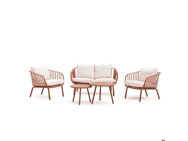 Ensemble d'extérieur un canapé deux fauteuils deux tables et coussins structure en acaio pieds en métal BELLAGIO - terracotta