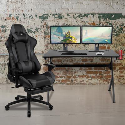 Flash Furniture Gaming Desk Set - Cup/Headset Holder/Reclining & Footrest