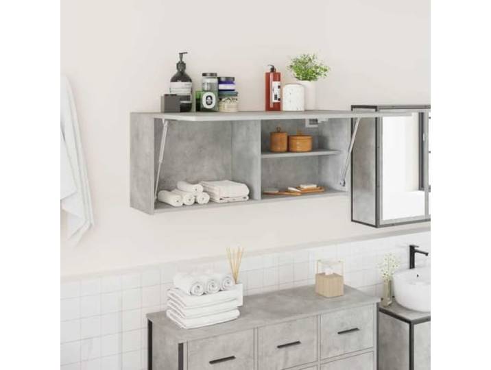 YUTAASU Bad-Wandschrank Betongrau 100x25x40 cm Holzwerkstoff Mit Gasdruckfeder, Geräuschlos, Feuchtigkeitsbeständig, Vielseitig für Küche, Wohnzimmer