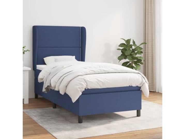 YNGBHFNOP Strapazierfähiger Stoff Höhenverstellbares Kopfteil Boxspringbett mit Matratze Blau 100x200 cm Stoff Bett mit Taschenfederkern Matratze und Topper Höhenverstellbares Kopfteil