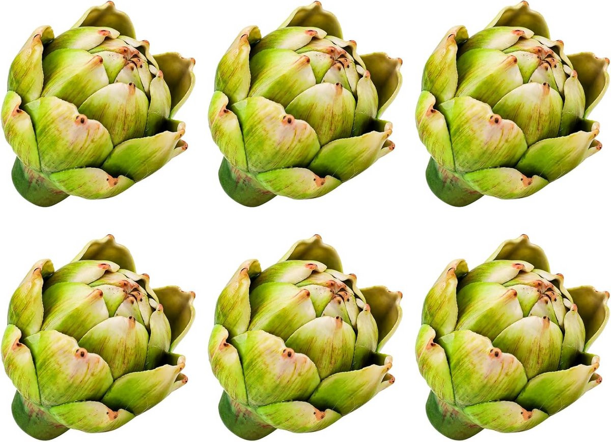 Set van 6 realistische kunst artisjokken voor keuken- en huisdecoratie, groen