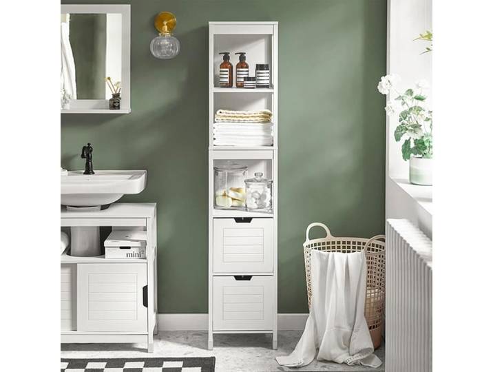 SoBuy Meuble Colonne Salle de Bain Armoire Haute WC avec 4 Étagères & 2 Tiroirs Blanc 30x144x30 cm