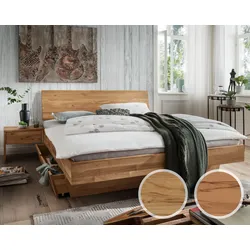 Forestales »Astoria« Massivholzbett IV 140x200 cm / Wildeiche / Kopfteil Lamellen / ohne Bett-Schublade