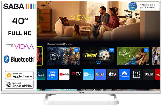 Saba SA40WFM10VDA SMART TV Bianco 40'' FULL HD, Sistema operativo VIDAA, Triplo tuner DVBT2/C/S2 HEVC MAIN10, Certificato TivuSAT, Piedistallo centrale,