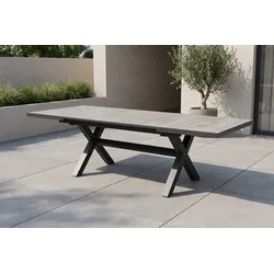 OUTFLEXX Louvra Ausziehtisch, anthrazit/Holzoptik, Alu/Keramik, 160/210x100,5cm, Tischplatte aus Keramikfliesen