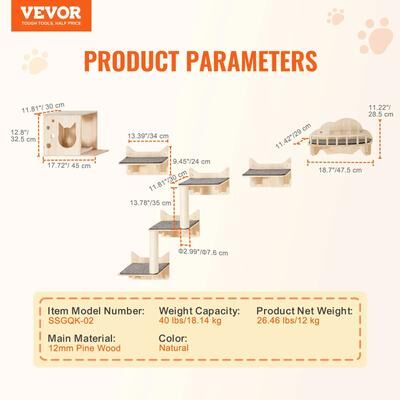 Inspired Living SkyClimb Wall Mounted Cat Shelves & Cat Wall Furniture Playground With Hammocks, Perches & Climbing Tree 5 Sets