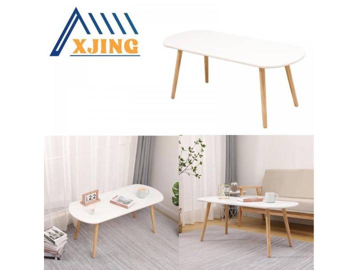 XJING Table basse ovale table basse pour petit espace pieds en bois massif style scandinave 110*50*45cm