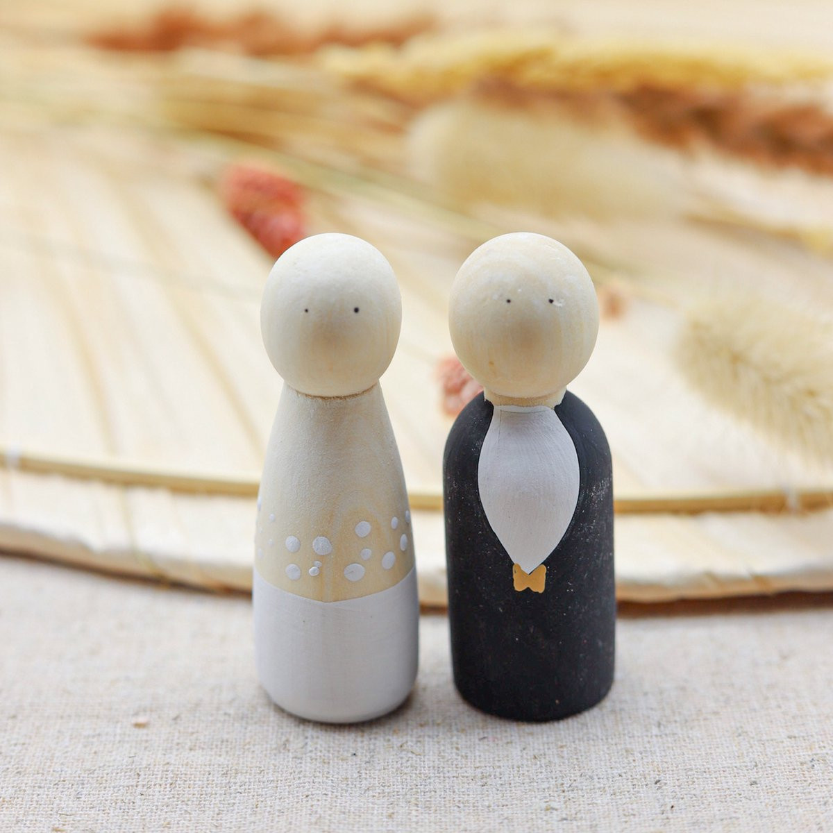 Houten Bruidspaar Pegdolls voor Bruiloft en Huwelijkscadeau