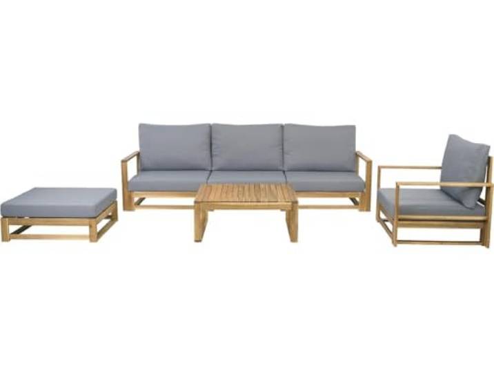 Gartenmöbel aus Akazienholz mit Kissen Bellingham – 5-Sitzer – Grau