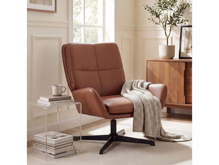 HOMCOM Fauteuil Salon PU Marron Assise Rembourrée Pieds Métal