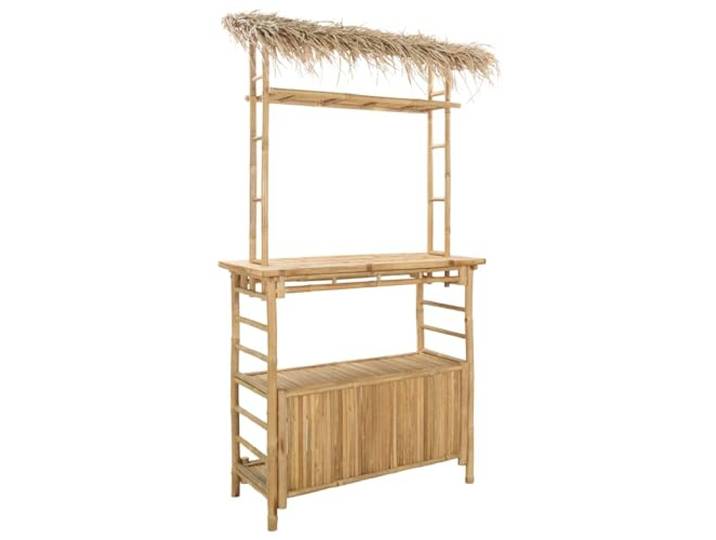 Roanoer Outdoor Bartisch mit Dach aus Bambus, Stehtisch 110x50x209 cm Praktische Barstation für Garten und Terrasse mit integrierten Regalböden für Gläser und Zubehör im Natur-Design.