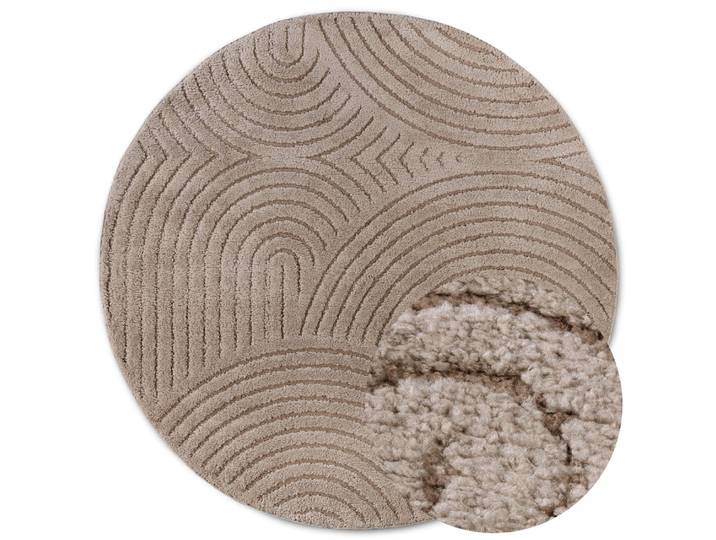 Tapis dept rond à relief beige - elle décoration 200x200cm