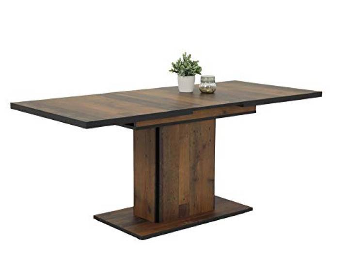 Hela Tische, Esszimmertisch Säulentisch Ariana, Holzwerkstoff melaminbeschichtet, Dekor Oldwood, ausziehbar 120-160x80x76cm