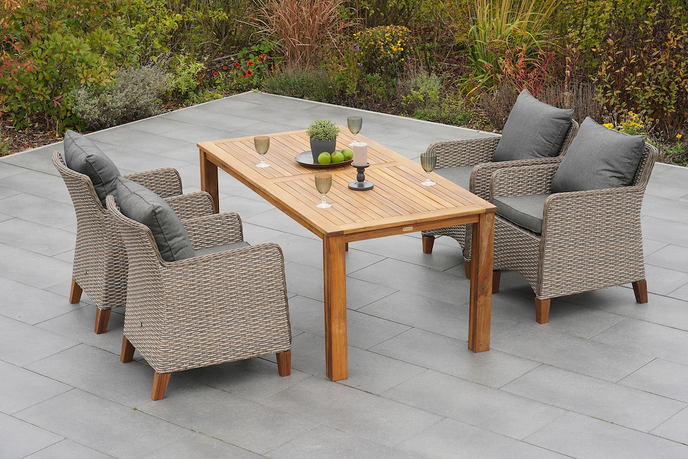MERXXHANDELS Avellino Set 5tlg 4 Sessel Tisch 185x90cm Kissen 16946482