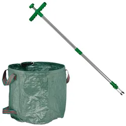 Relaxdays Unkrautstecher mit Gartenabfallsack Dunkelgrün,Grün,Silber