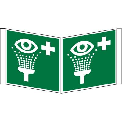 Rettungszeichen, Winkelschild Augenspüleinrichtung - ASR A1.3 (DIN EN ISO 7010) - 150x150x1 mm Kunststoff nachleuchtend