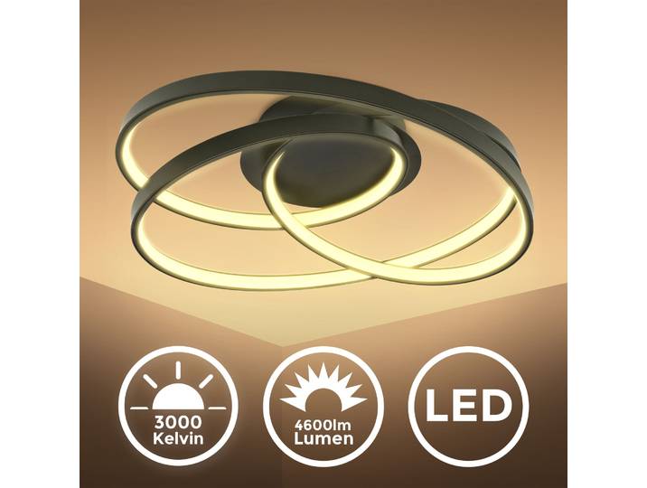 B.K.LICHT LED Deckenleuchte LED Frame-Deckenlampe, Ringleuchte, Schwarz, 3.000K , schwarz, 1, H: 14,5cm, 1 Stk., Leuchten, 4.600lm, 35W, mit warmweißen Licht, IP20, B: 39,5cm, LED Deckenleuchte