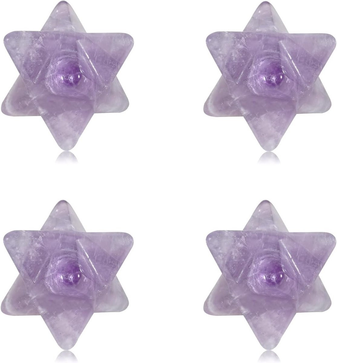 Set van 4 paarse Merkaba Ster Kristallen van 13mm voor spirituele ontwikkeling en heilige geometrie