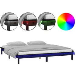 vidaXL Massivholzbett mit LED-Beleuchtung Schwarz 200x200 cm