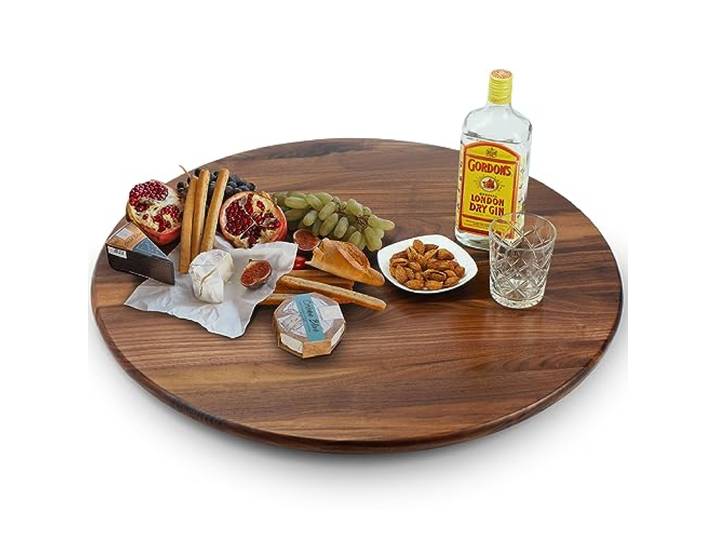 MAGIGO Lazy Susan Organizer aus Walnussholz, 68,6 cm, Schwarz Runder Drehteller aus massivem Holz, drehbares Tablett für Tischplatte/Arbeitsplatte