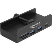 Externer USB 5 Gbps Hub mit 2 x USB Typ-A, 1 x USB Type-C und SD + Micro SD Slot mit Feststellschraube, USB-Hub schwarz