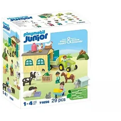 PLAYMOBIL® 71656 JUNIOR: Bauernhof-Abenteuer mit Traktor, Anhänger und tierischen Freunden