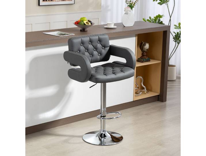 HOMCOM Tabouret Bar Pivotant Réglable Similicuir Gris Extra-Large