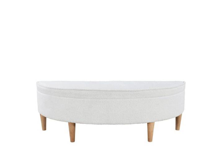 Banc rembourré demi-rond Logidon blanc avec espace de rangement et pieds en bois